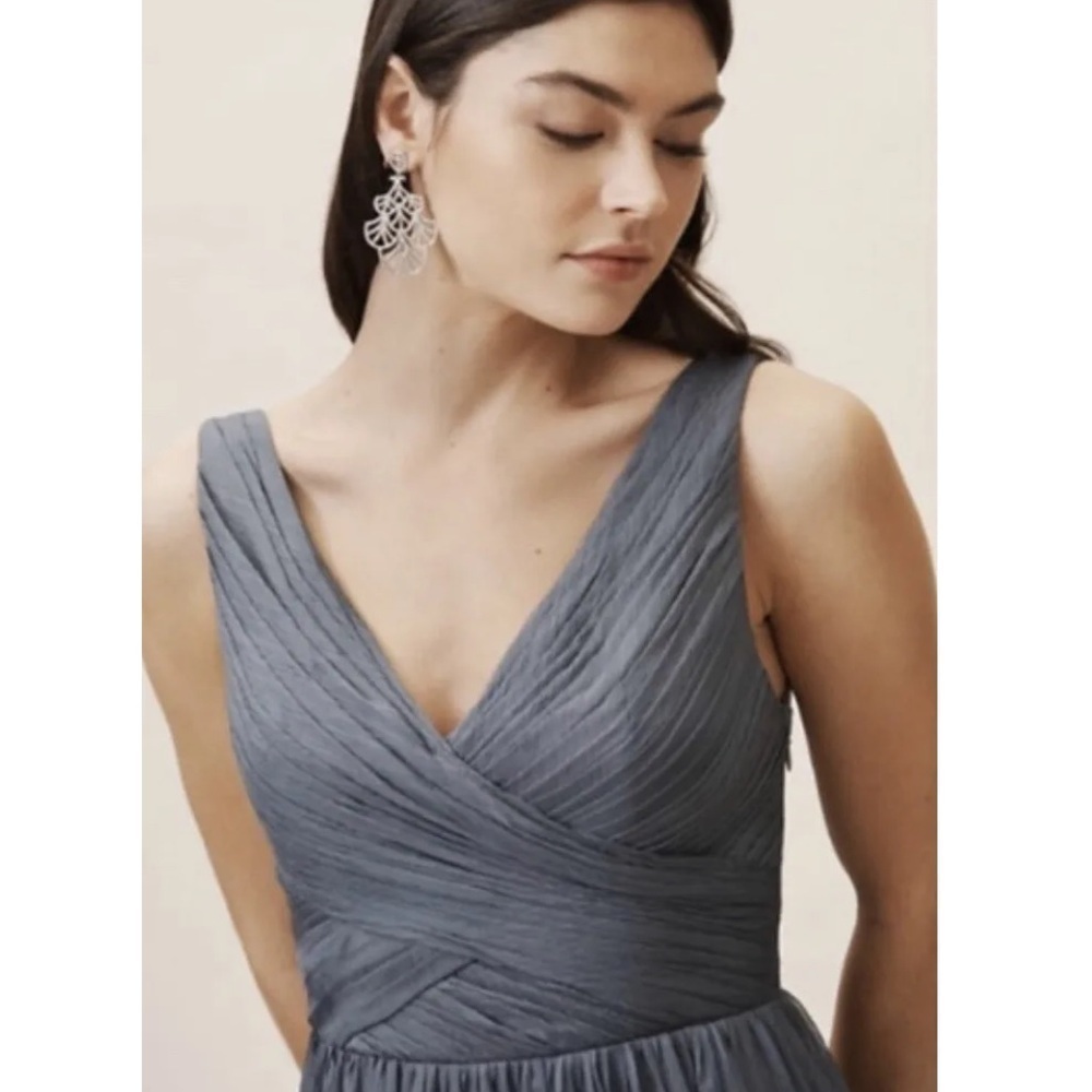NWT Anthropologie BHLDN Kia Maxi Dress V Neck Chiffon Hydrangea - Picture 2 of 12